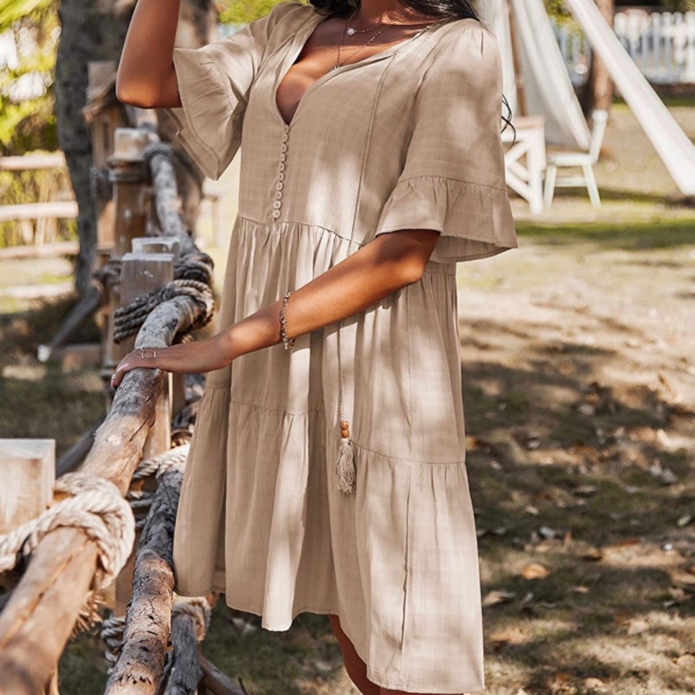 Boho ruffle tunic dress - light Beige